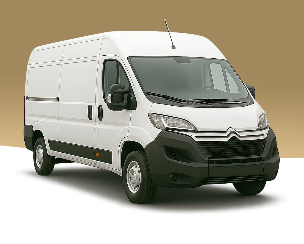 White Citroën Relay LWB van, front three-quarter view